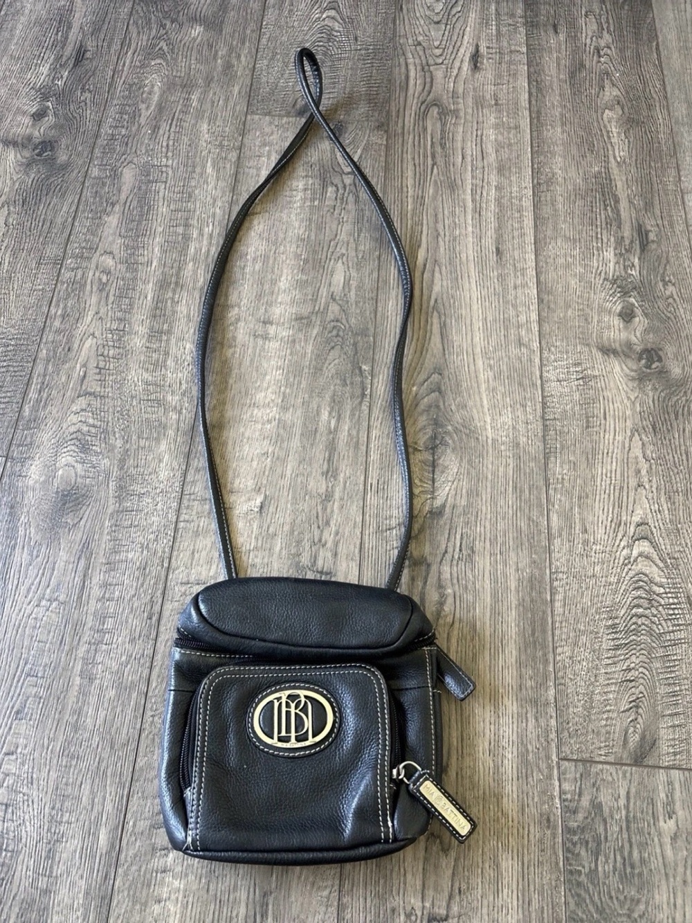 Black Crossbody Bag with Gold Logo Accent